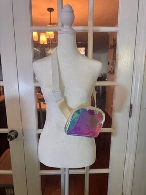 Iridescent Holographic Clear Crossbody Bag White Strap Festival Stadium